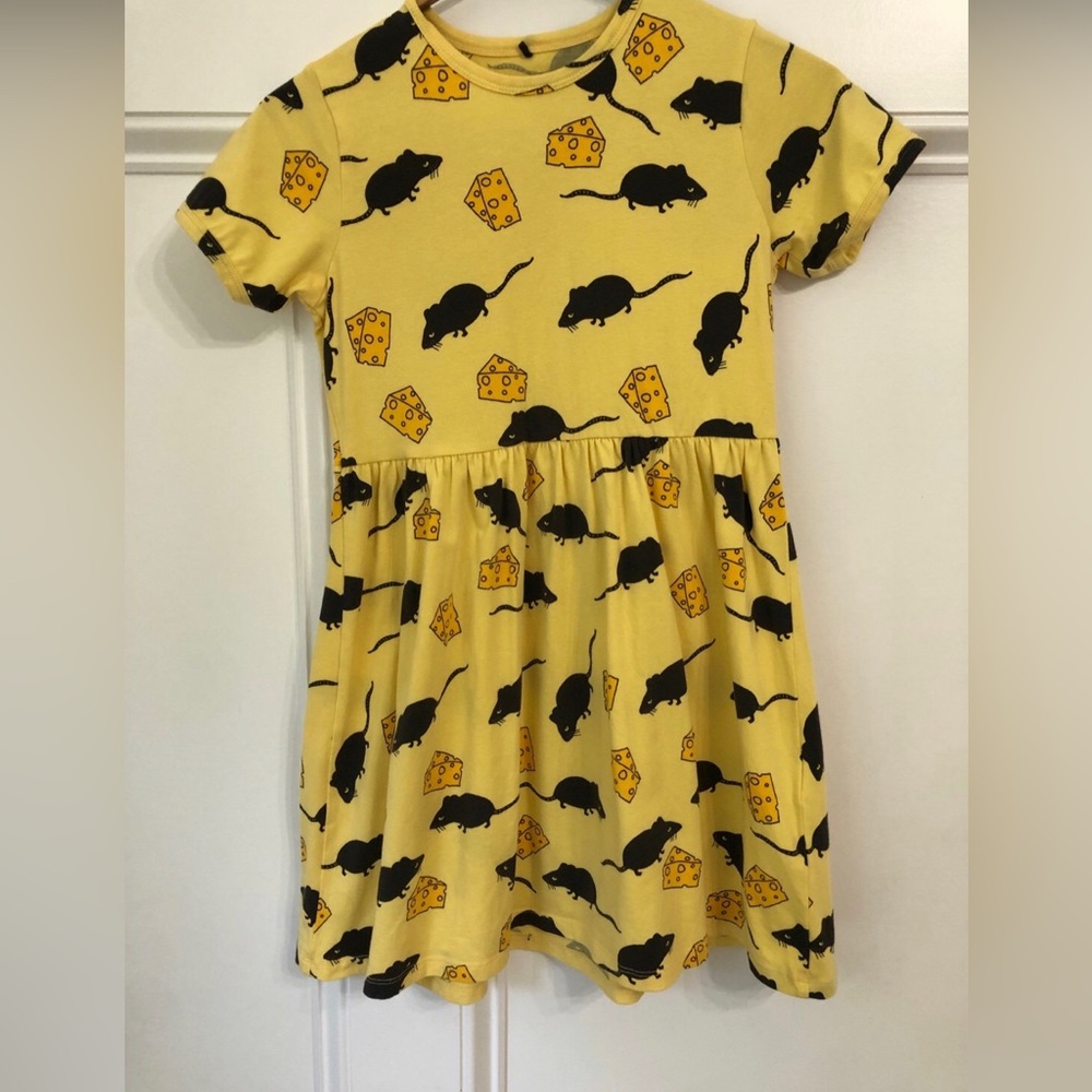 Mini Rodini Yellow Dress with Mouse and Cheese Print 128/134